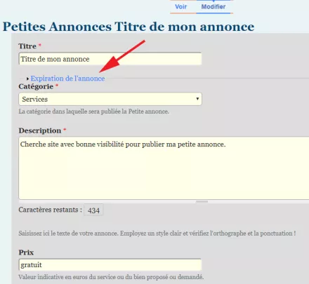 Vous accedez alors à votre annonce en mode "modification".