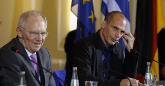 Wolfgang Schäuble et Yanis Varoufakis.


