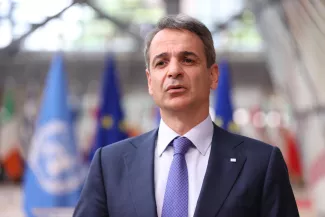 Le Premier ministre grec, Kyriakos Mitsotakis, à Bruxelles, le 24 juin 2021. PHOTO DURSUN AYDEMIR / ANADOLU AGENCY / AFP


