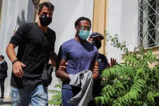 Semedo sortant du bureau du procureur à Athènes ce lundi.