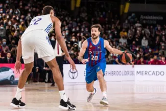 Les Barcelonais finissent bien leur Final Four d'Euroligue. (J. Borrego/Presse Sports)


