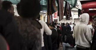 Des migrants à bord de l'Ocean Viking après avoir été secourus en mer, le 1er novembre 2022.


