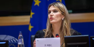 L'eurodéputée grecque Eva Kaili reste en détention pour l'heure. © ERIC VIDAL / EUROPEAN PARLIAMENT / AFP


