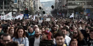 Ce mercredi, au moins 23.000 personnes se sont rassemblées pour manifester dans les rues de Thessalonique, en Grèce. © Sakis MITROLIDIS / AFP


