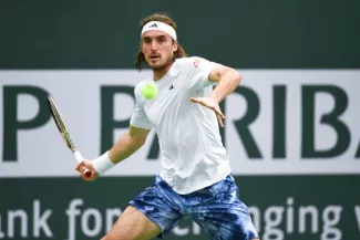 Stefanos Tsitsipas lors de sa défaite à Indian Wells. (Jonathan Hui/USA Today Sports/Presse Sports)


