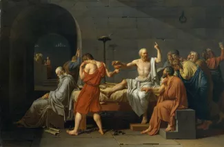 « La mort de Socrate », 1787, huile sur toile, 51 x 77 1/4 in. (129,5 x 196,2 cm), Jacques-Louis David.


