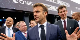 Ce lundi, Emmanuel Macron était en visite au salon du Bourget, dédié à l'aviation. © / MAXPPP / MAXPPP/MAXPPP


