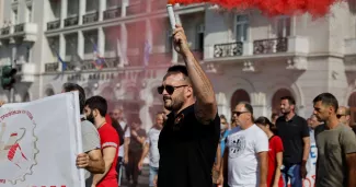 Manifestation lors de la grève contre la loi travail à Athènes, en Grèce, le 21 septembre 2023. Photo LOUISA GOULIAMAKI/REUTERS


