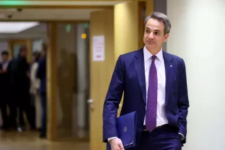 Le premier ministre grec Kyriakos Mitsotakis à Bruxelles, le 1er février  2024.