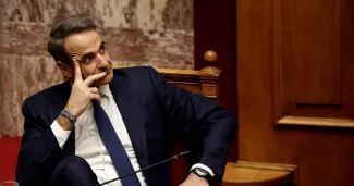 Le Premier ministre grec, Kyriákos Mitsotákis, au Parlement d'Athènes, le 28 mars 2024.