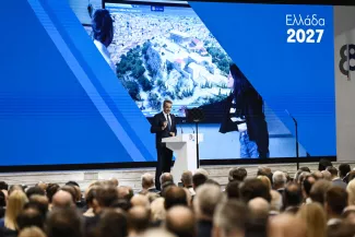 Le premier ministre grec Kyriakos Mitsotakis, à Thessalonique (Grèce), le 7 septembre 2024.  SAKIS MITROLIDIS / AFP  