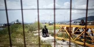 Des migrants dans le port d'Igoumenitsa, en Grèce.


