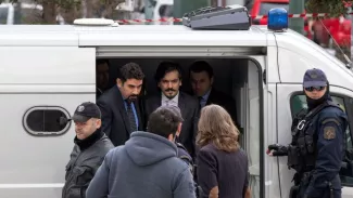 Les soldats turcs à leur arrivée à la cour suprême d'Athènes, le 26 janvier 2017.


