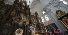 Cathédrale de la Nativité de la Sainte Vierge à Kozelets, à 80 km au nord de Kyiv, le 14 mai.


