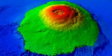 Le plus grand volcan de la planète rouge, Olympus Mons, pourrait être une Île volcanique au milieu d'un océan martien disparu. © A.Hildenbrand/Geops/CNRS



