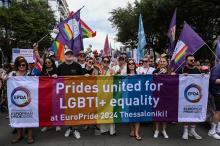Des milliers de marcheurs ont participé à l’EuroPride à Thessalonique, en Grèce, le 29 juin 2024.