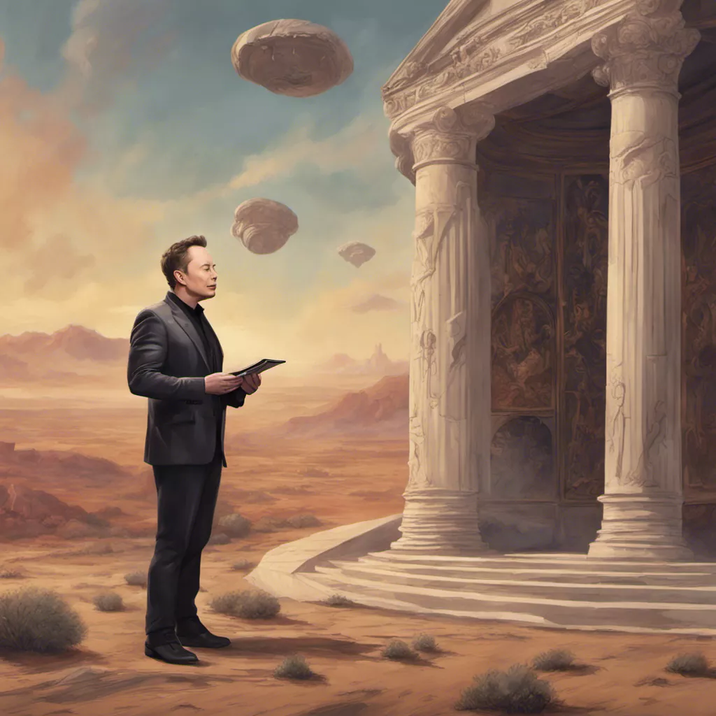 Elon Musk récitant l'Iliade devant un temple antique sur une planète lointaine.