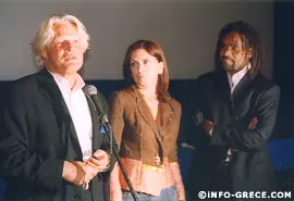 Remise des prix du festival du film français d'Athènes. Avec la vedette d'Olympiakos, Christian Karembeu, et l'actrice Katerina Didaskalou, premier rôle dans le dernier film d'Eric Rohmer, une coproduction franco-grecque.