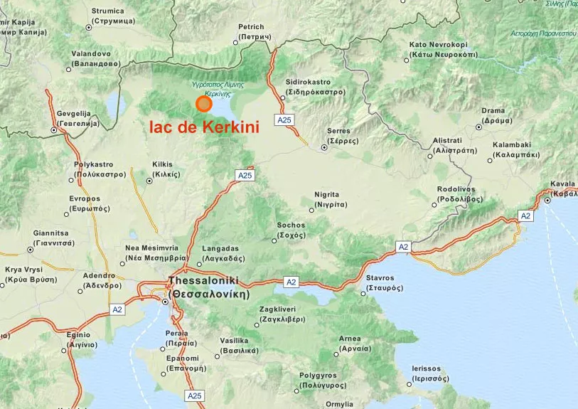 Emplacement de Kerkini sur la carte régionale