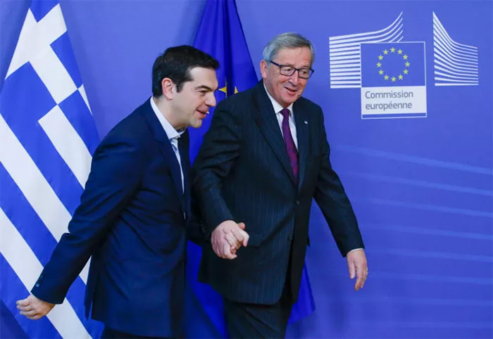 Jean-Claude Junker reçoit Alexis Tsipras à la Commission européenne dix jours après l'ascension de Syriza au gouvernement.